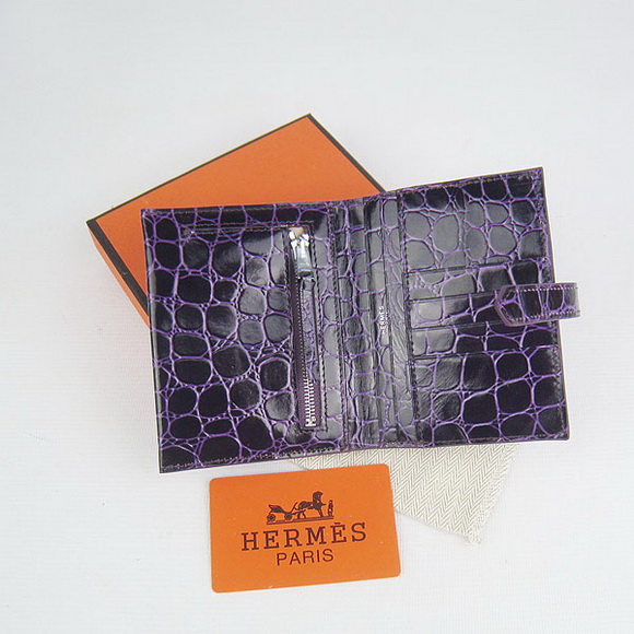 Cheap Replica Hermes Purple Crocodile Veins Wallet H006
